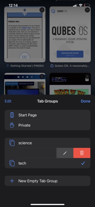 deleting Safari tab groups