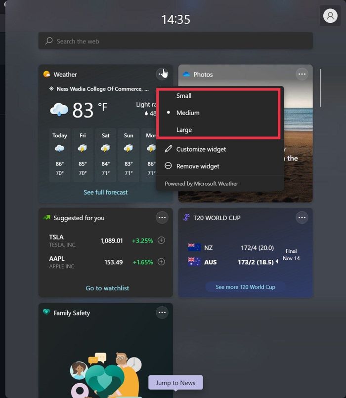 Windows 11 widget resize