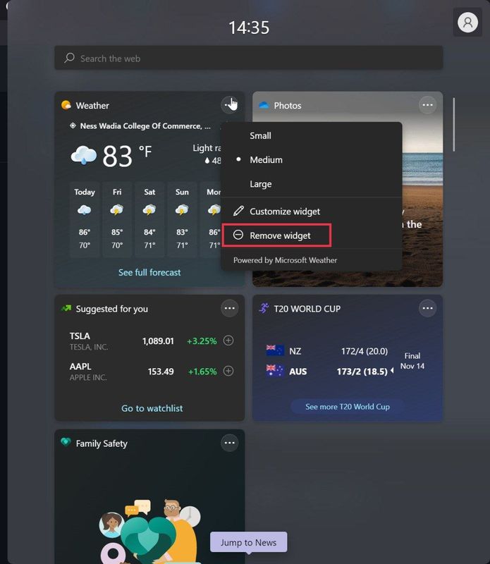 remove widget windows 11