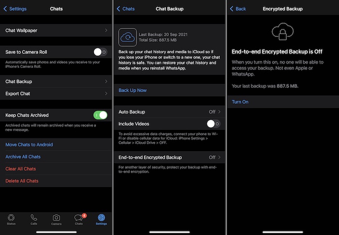 enable E2EE backup on WhatsApp