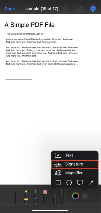 electronically sign a PDF document on iPhone