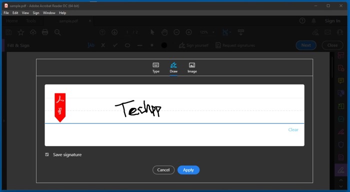 electronically sign a PDF document on Windows using Adobe Reader