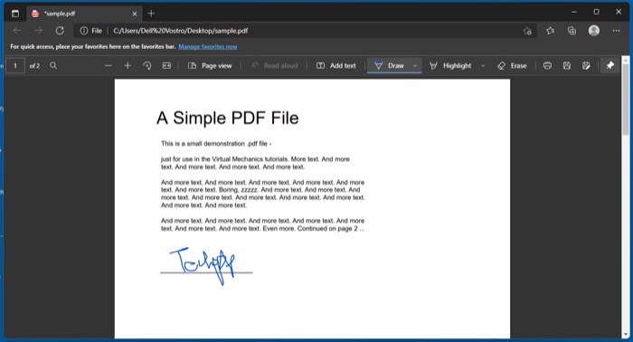 electronically sign a PDF document on Windows using Edge