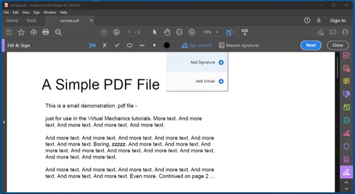 electronically sign a PDF document on Windows using Adobe Reader