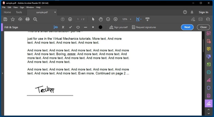 electronically sign a PDF document on Windows using Adobe Reader