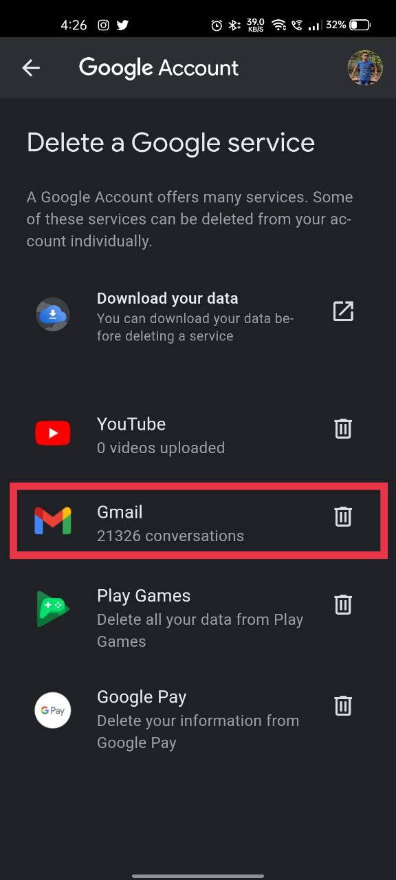 trash gmail account smartphone