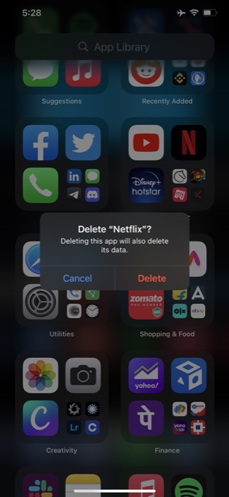 delete an app from App Library