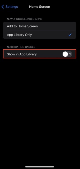 show/hide notifications on App Library apps