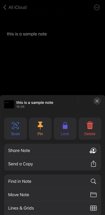 lock a note on iPhone