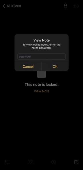 accessing a locked note on iPhone