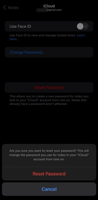 reset forgotten Notes password