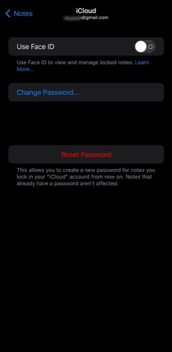 reset forgotten Notes password