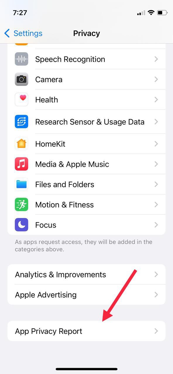 app privacy report in ios 15