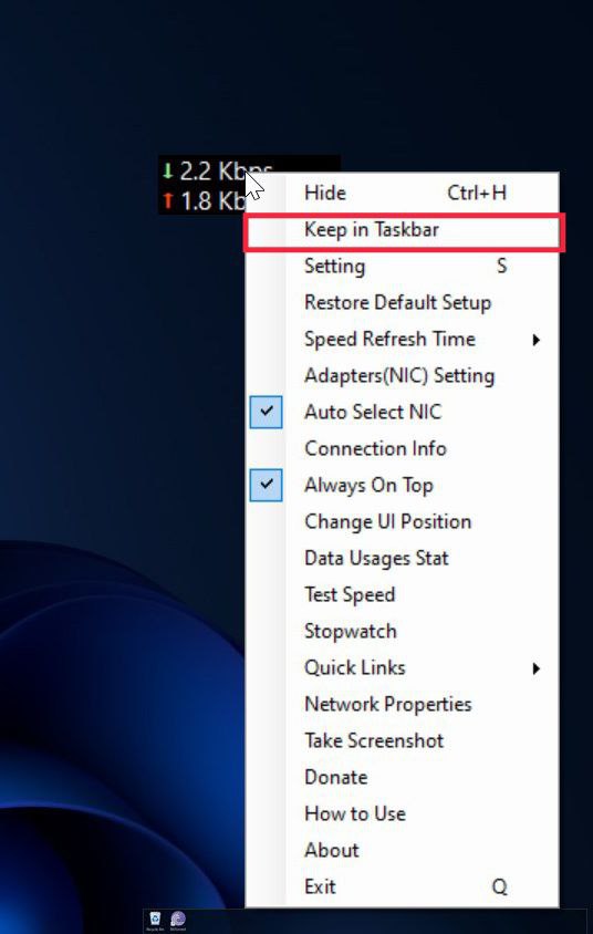 net speed meter taskbar