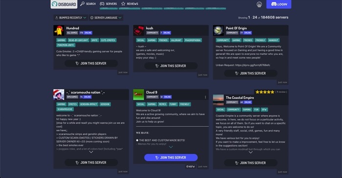 find Discord servers to join on Disboard