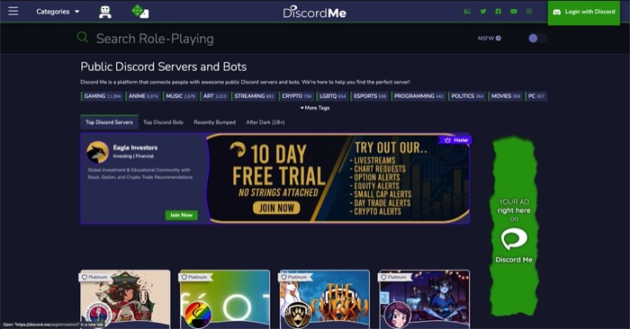 find Discord servers to join on DiscordMe