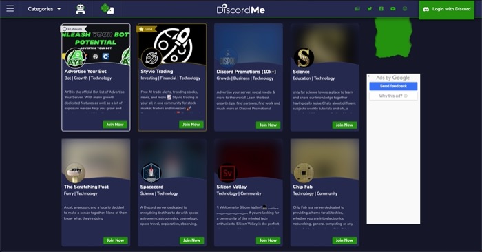 find Discord servers to join on DiscordMe