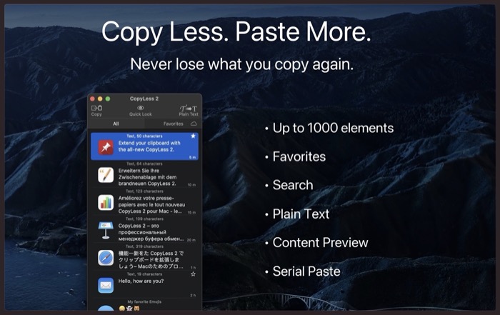CopyLess 2 Mac clipboard manager