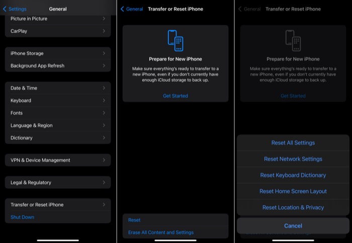 reset network settings on iOS