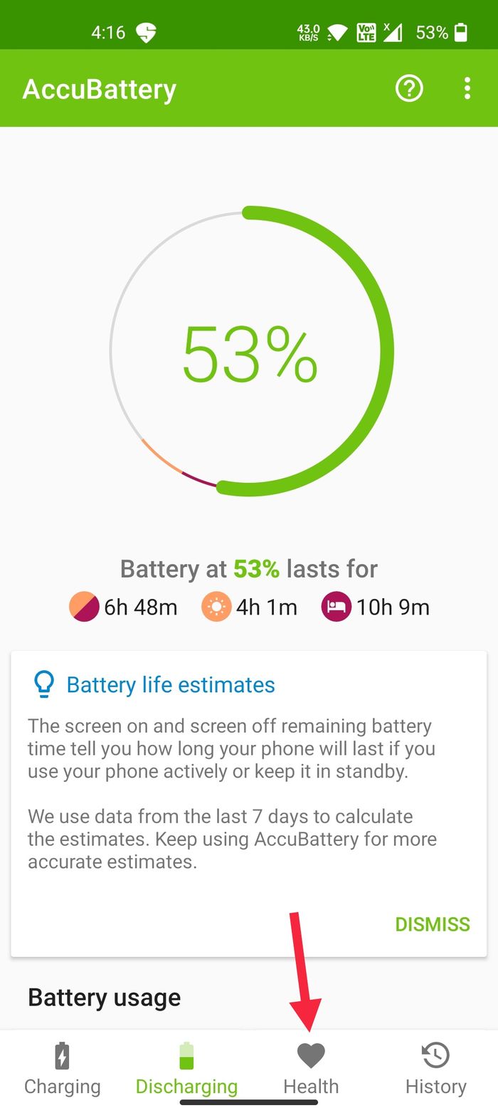 Check battery health in android with Accubattery