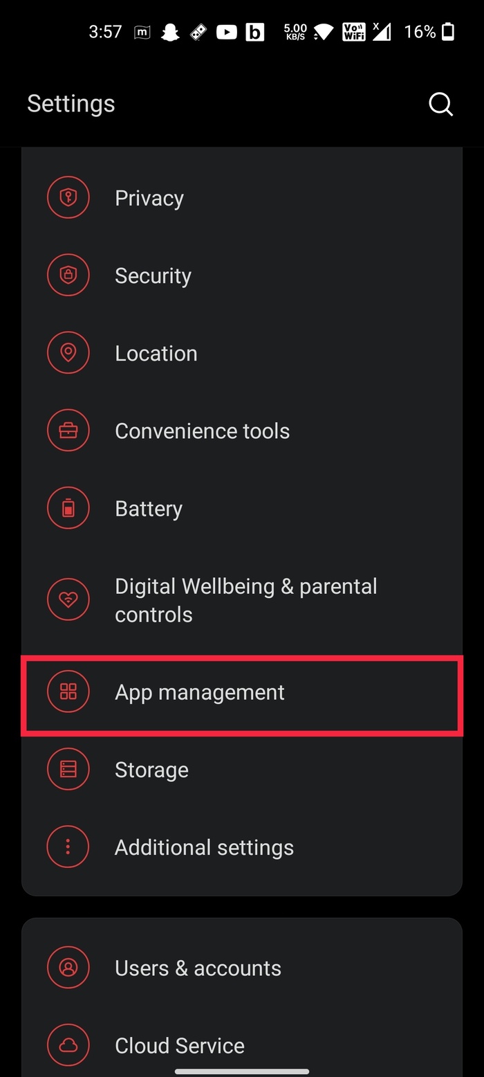 App management settings