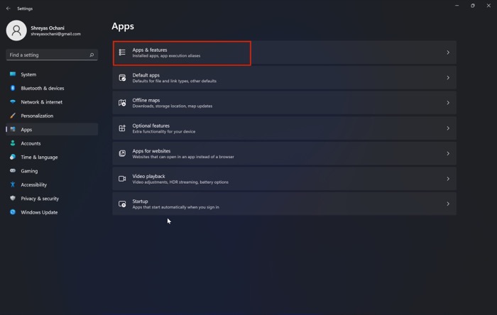 windows 11 apps setting