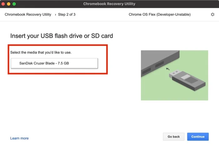 Select Chrome OS Flex USB drive
