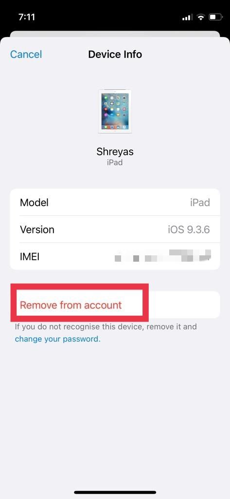 remove from account iOS