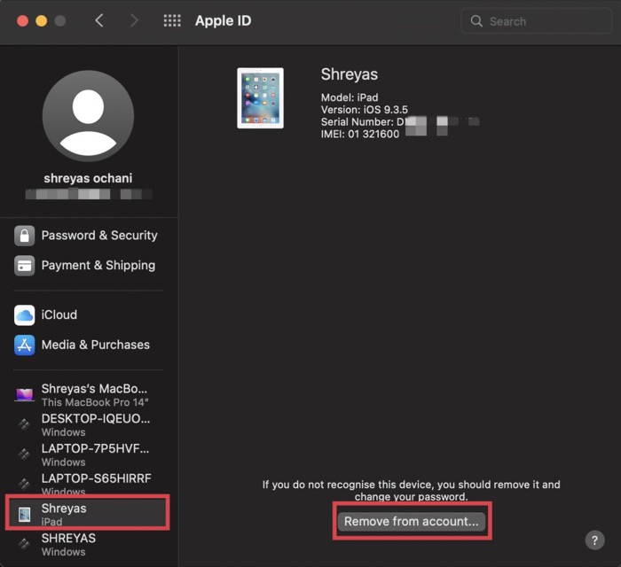 remove device from apple id using mac