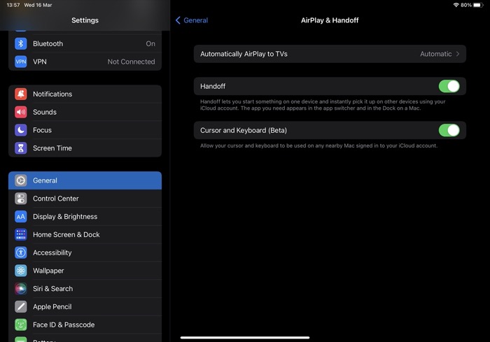 enable Handoff on iPad