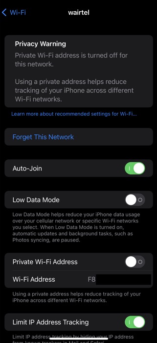 view MAC address on iPhone