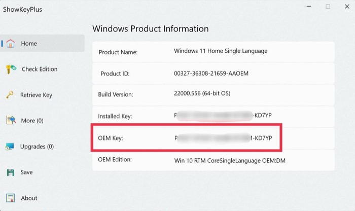 ShowKeyPlus Windows 11 product key