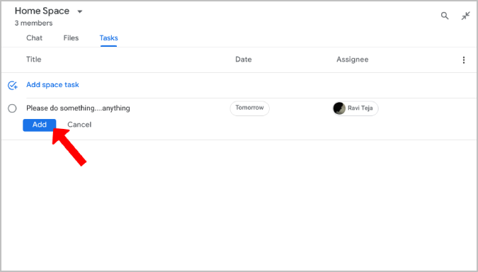 Adding a task on Google Chat