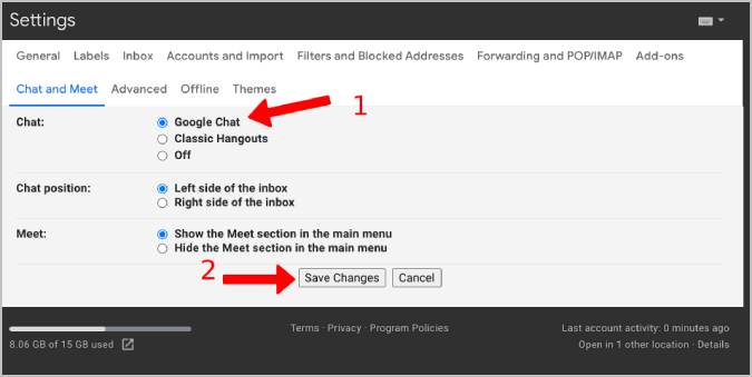 Enabling Google Chat on Gmail