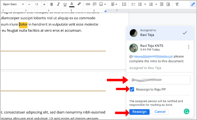 Reassigning in Google docs