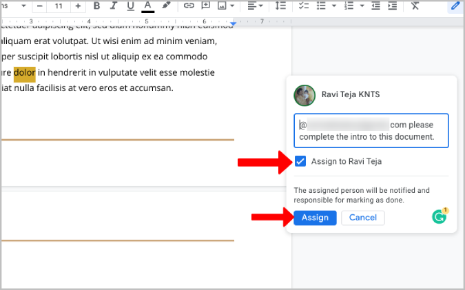 Assign option on Google Docs