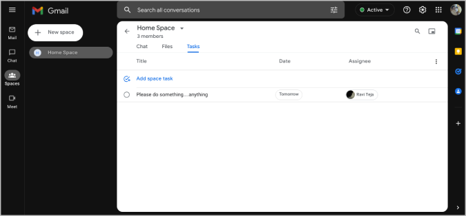 Google Chat Tasks on Gmail