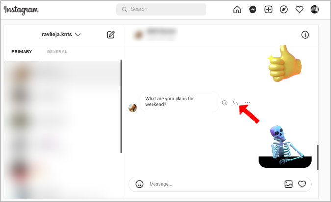 replying to specific message on Instagram on web app