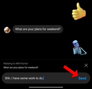 sending a reply message on Instagram
