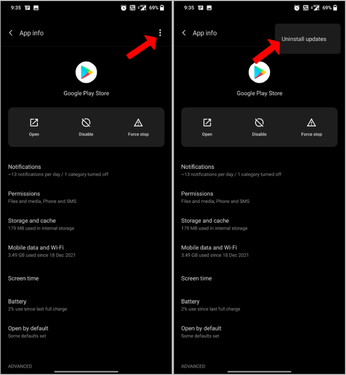 Uninstalling Play Store Updates
