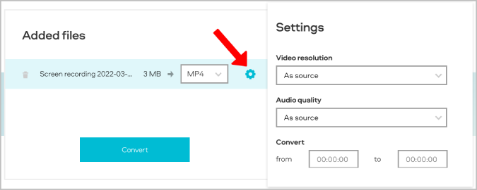 opening settings on video converter