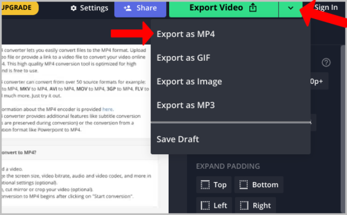 export as mp4 kapwing