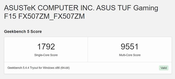 Geekbench Asus F15