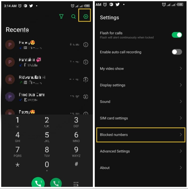 Unblock a number on Android via phone call settings 