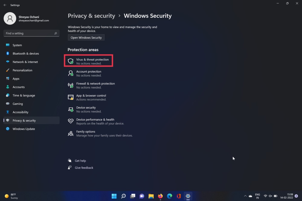 Virus settings windows 11