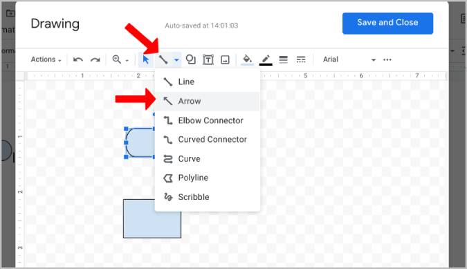 Arrow Option in Google Docs