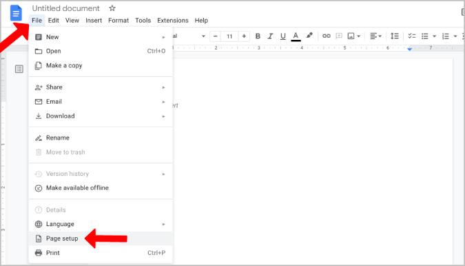 Page Setup on Google Docs