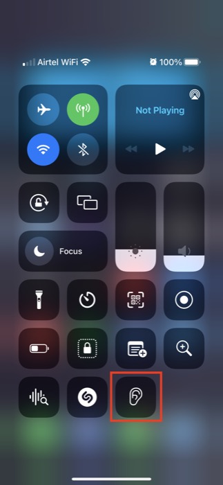 hearing control center control on iphone