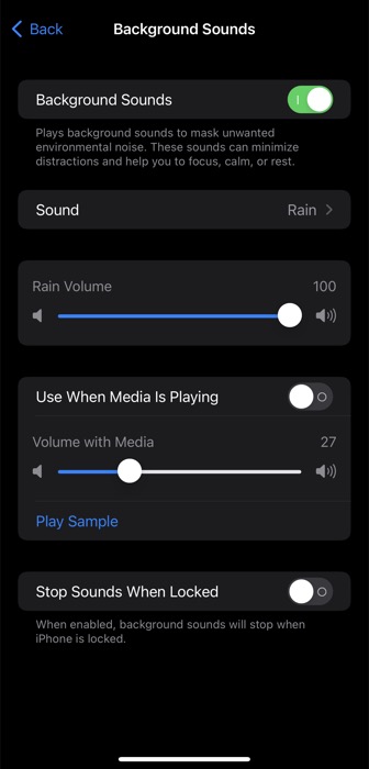 enabling background sounds on iphone