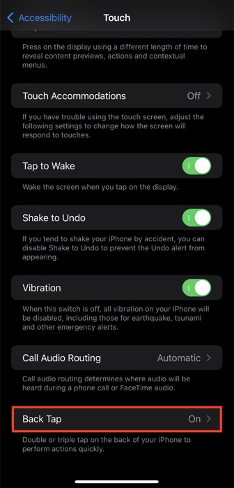 back tap feature on iphone